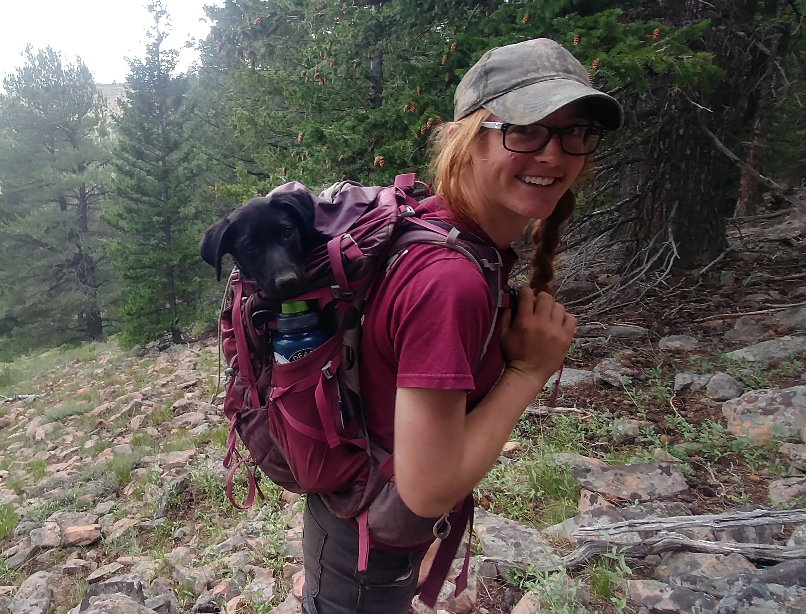 Tayler with her dog, Ovis, performing vegetation transects in the Wyoming Range.